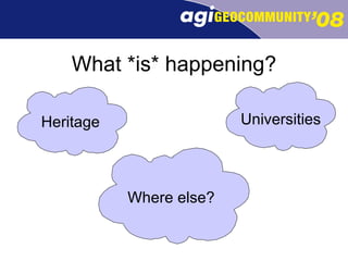 What *is* happening? Universities Heritage Where else? 