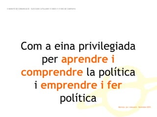 Marinva, joc i educació · Novembre 2010 Com a eina privilegiada per   aprendre i comprendre  la   política i  emprendre i fer  política II MARATÓ DE COMUNICACIÓ · ELECCIONS CATALANES 15 IDEES X 15 DIES DE CAMPANYA 