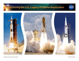 Advancing the U.S. Legacy of Human Exploration




National Aeronautics and Space Administration                8096_PM Challenge.4
 