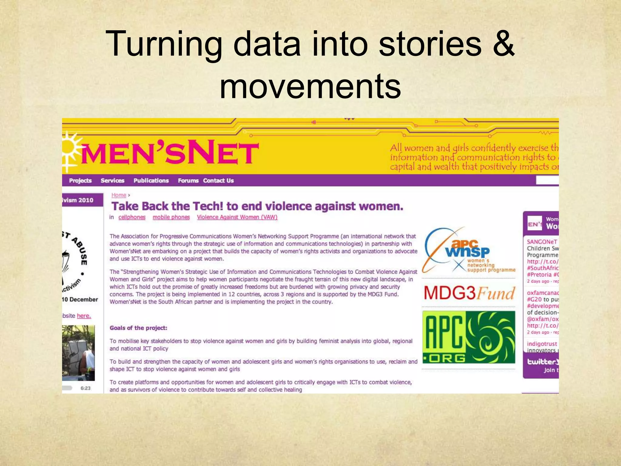 Turning data into stories &
       movements
 