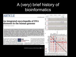 A (very) brief history of
bioinformatics
ENCODE Consortium (2012) Nature 489:57-74
 