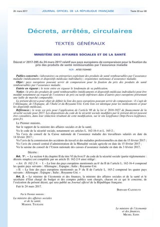 Décrets, arrêtés, circulaires
TEXTES GÉNÉRAUX
MINISTÈRE DES AFFAIRES SOCIALES ET DE LA SANTÉ
Décret no
2017-395 du 24 mars...