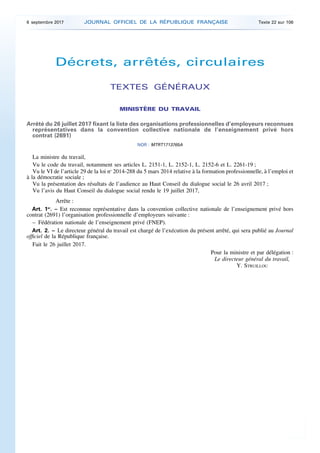 Décrets, arrêtés, circulaires
TEXTES GÉNÉRAUX
MINISTÈRE DU TRAVAIL
Arrêté du 26 juillet 2017 fixant la liste des organisat...