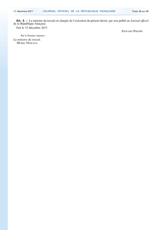 Art. 3. – La ministre du travail est chargée de l’exécution du présent décret, qui sera publié au Journal officiel
de la R...