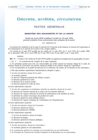 Décrets, arrêtés, circulaires
TEXTES GÉNÉRAUX
MINISTÈRE DES SOLIDARITÉS ET DE LA SANTÉ
Arrêté du 4 juin 2018 modifiant l’a...