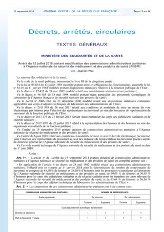 Décrets, arrêtés, circulaires
TEXTES GÉNÉRAUX
MINISTÈRE DES SOLIDARITÉS ET DE LA SANTÉ
Arrêté du 12 juillet 2018 portant m...