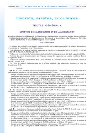 Décrets, arrêtés, circulaires
TEXTES GÉNÉRAUX
MINISTÈRE DE L’AGRICULTURE ET DE L’ALIMENTATION
Arrêté du 29 octobre 2018 re...