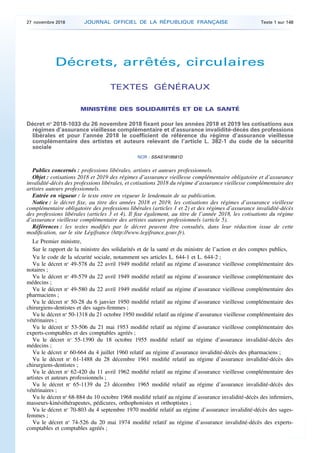 Décrets, arrêtés, circulaires
TEXTES GÉNÉRAUX
MINISTÈRE DES SOLIDARITÉS ET DE LA SANTÉ
Décret no
2018-1033 du 26 novembre ...