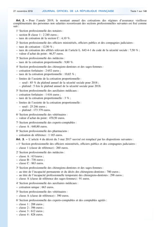 Art. 2. – Pour l’année 2019, le montant annuel des cotisations des régimes d’assurance vieillesse
complémentaire des perso...