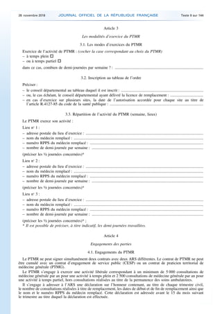 Article 3
Les modalités d’exercice du PTMR
3.1. Les modes d’exercices du PTMR
Exercice de l’activité de PTMR : (cocher la ...