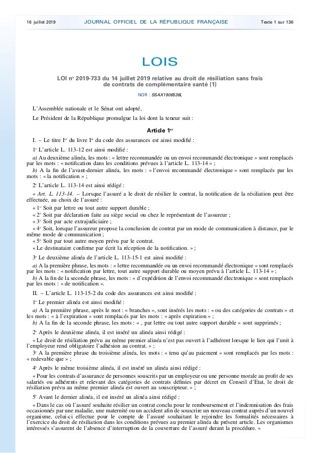 LOI n° 2019733 du 14 juillet 2019 relative au droit de résiliation s… LOI n° 2019733 du 14 juillet 2019 relative au droit de résiliation s…
