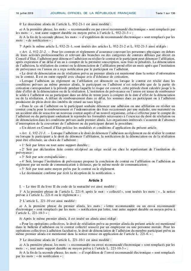 LOI n° 2019733 du 14 juillet 2019 relative au droit de résiliation s… LOI n° 2019733 du 14 juillet 2019 relative au droit de résiliation s…