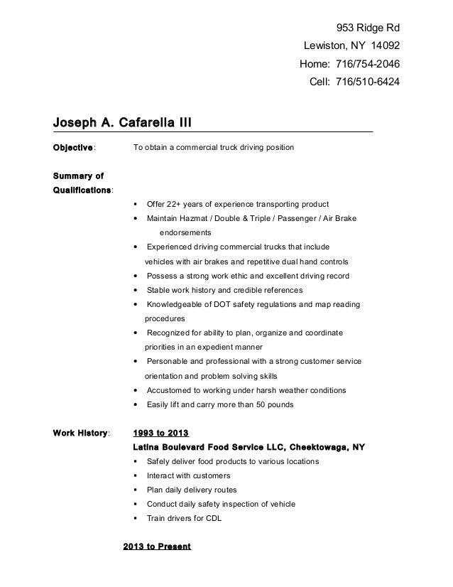 2016 CDL / CLASS A DRIVER RESUME
