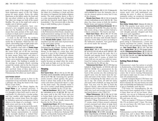THEANCIENTCITIES www.lonelyplanet.com
THEANCIENTCITIES
www.lonelyplanet.com
grain of the stone of the image’s face is the
most impressive aspect of the Gal Vihara
group for many people. Notice the subtle
depression in the pillow under the head and
the sun-wheel symbol on the pillow end.
The other two images are both of the seated
Buddha. The one in the small rock cavity is
smaller and of inferior quality.
Unfortunately authorities have con-
structed a very unsightly metal roof struc-
ture over the Buddhas at Gal Vihara. This
means that some portion of the each statue
is always in shade and it’s impossible to take
a well-exposed photograph.
A track to the left from the northern
stretch of road leads to unusual Lotus Pond,
nearly 8m in diameter, which has five con-
centric, descending rings of eight petals each.
The pool was probably used by monks.
The northern road ends at Tivanka Image
House. This spectacular image house is, like
the Lotus Pond, one of the few surviving
structures of the Jetavanarama monastery.
Its name means ‘thrice bent’, and refers to
the fact that the Buddha image within is in
a three-curve position normally reserved for
female statues. The building is notable for
the carvings of energetic dwarfs cavorting
around the outside, and for the fine frescoes
within – the only Polonnaruwa murals to
have survived. Some of these date from a
later attempt by Parakramabahu III to restore
Polonnaruwa, but others are much older.
SOUTHERN GROUP
The small southern group is close to the
compound of top-end hotels. By bicycle it’s
a pleasant ride along the bund of the Topa
Wewa (Topa Tank).
Also known as the library dagoba, the
Potgul Vihara is an unusual structure. A
thick-walled, hollow, dagoba-like building,
it is thought to have been used to store sa-
cred books. It’s effectively a circular gedige,
and four smaller solid dagobas arranged
around this central dome form the popu-
lar Sinhalese quincunx arrangement of five
objects in the shape of a rectangle – one at
each corner and one in the middle.
Another interesting structure in the south-
ern group is the statue at the northern end.
Standing nearly 4m high, it’s an unusually
lifelike human representation, in contrast
to the normally idealised or stylised Bud-
dha figures. Exactly whom it represents is a
subject of some controversy. Some say that
the object he is holding is a book and thus
the statue is of Agastaya, the Indian religious
teacher. The more popular theory is that it
is a yoke representing the ‘yoke of kingship’
and that the bearded, stately figure is Para-
kramabahu I. The irreverent joke is that the
king is really holding a piece of papaya.
REST HOUSE GROUP
A delightful place for a postsightseeing drink
is the Polonnaruwa Rest House, situated on a
small promontory jutting out into the Topa
Wewa. Concentrated a few steps to the north
of the Polonnaruwa Rest House are the ruins
of the Nissanka Malla’s palace, which aren’t in
anywhere near the same state of preservation
as the royal palace group.
The Royal Baths are the ruins nearest to
Polonnaruwa Rest House. Farthest north is
the King’s Council Chamber, where the king’s
throne, in the shape of a stone lion, once
stood. It is now in the Colombo’s National
Museum (p90). Inscribed into each column
in the chamber is the name of the minister
whose seat was once beside it. The mound
nearby becomes an island when the waters
of the tank are high; on it are the ruins of a
small summer house used by the king.
Sleeping
BUDGET
Devi Tourist Home (%222 3181; fax 222 3947; Lake
ViewWatte;s/d/trRs550/650/800,rwithhotwaterRs1800,
with air-con Rs 1900; a) Featuring five spotless
rooms around a shady garden, this guest-
house is about 1km south of the old town
centre and down Church Rd (there’s a sign
on the main road). The friendly owner is
one of Sri Lanka’s small Malay population.
Bicycles are available for Rs 175 per day.
Lake Inn Guesthouse (%222 3220; 1 1st Channel
Rd; r with/without air-con r Rs 900/1200; a) Just off
the main road in the Old Town and next
to Seylan Bank, Lake Inn has four dim but
passable rooms. Rice and curry meals here
cost just Rs 250. The friendly owners hire
bicycles for Rs 150 per day.
SamudraGuestHouse (%2222817;HabaranaRd;r
Rs500-800) In the old town, this has a range of
rooms, including a garden room and cabana
at the bottom of the garden. The hosts can
organise trips to Minneriya National Park
(p245) and Kaudulla National Park (p245).
Bicycles can be hired for Rs 150.
Orchid Guest House (%222 5253; 70 Habarana Rd;
s/d/f Rs 400/600/750) Near the Samudra, this is
not the cleanest option in town, but it’s one
of the cheapest.
Nirmala Guest House (%222 5163; 65 Circular Rd;
s Rs 620, d with/without air-con Rs 1020/740; a) This
place has clean rooms in both the modern
family home and separate buildings.
ArunaGuesthouse&ChineseRestaurant (%222
4661;HabaranaRd;rRs600-900) This place has box-
like rooms along a long corridor behind a
Chinese restaurant. The food is not bad.
Manel Guest House (%222 2481, 077 743 5358;
New Town Rd; r Rs 700-900) In a quiet spot just
outside the old-town wall, friendly Manel’s
spacious rooms differ in price according to
the bathroom standards. Very good meals
are served under the veranda.
MIDRANGE & TOP END
Gajaba Hotel (%222 2394; Kuruppu Gardens, Lake
Rd; s/d Rs 875/1250, d/tr with air-con Rs 1500/1875; a)
In the old town beside the tank, this is a
friendly and popular hotel. It has a lovely
leafy garden and 23 rooms, of which five
come with air-con and two with hot water.
Good Sri Lankan food is available. You can
hire bicycles for Rs 200 per day.
Polonnaruwa Rest House (%222 2299; http://cey
lonhotels.lk; Potgul Mawatha; s/d US$53/58, with view
US$71/76, f US$100) On a promontory by the
tank and just a short distance from the
heart of the ancient city, this resthouse has
superb views over the water from the ver-
anda and some of the rooms. There’s a fine
terrace overlooking the lake where you can
sip or sup. The rooms, all with hot water
and some with a bathtub, are large and well
kept. You may even be able to book the
‘Queen’s Room’, where Queen Elizabeth II
kipped in 1954. It has a bar and a restaurant
with tasty food and prompt service; break-
fast/lunch/dinner costs US$5/7/9.
Village Polonnaruwa (%222 2405; fax 222 5100;
PotgulMawatha;s/d/trUS$95/102/126;as) On the
lakeside just over 2km south of the old town,
upmarket Village Polonnaruwa consists of
57 rooms, some of them around a pleasant
central courtyard and others in large brick
bungalows. Nonguests may use the pool if
they purchase a drink or a meal. Also on the
premises are a tennis court and a spa.
Hotel Sudu Araliya (%222 4849; www.lanka.net/sudu
araliya/; Potgul Mawatha; s/d US$48/60; ais) Set
by the tank amid lovely landscaped gardens,
this hotel looks good at first pass, but the
rooms aren’t very well maintained con-
sidering the price. It offers an Ayurvedic
treatment centre, an overpriced restaurant,
bicycle hire and boat trips on the tank.
Eating
New Araliya Sinhala Hotel (Habarana Rd; dishes Rs
50-150) This popular local eatery serves Sri
Lankan meals for breakfast, lunch and din-
ner, including rice and curry, and kotthu
rotti (doughy pancake chopped and fried
with meat and vegetables).
Sathosa (h24hr) This supermarket is op-
posite the People’s Bank.
Guesthouses and hotels are safe bets for
good eating in Polonnaruwa, a town not
exactly renowned for cuisine. Among the
better hotel and guesthouse dining rooms
are Devi Tourist Home (%222 3181; Lake View
Watte), Gajaba Hotel (%222 2394; Kuruppu Gardens,
LakeRd), PolonnaruwaRestHouse (%2222299;Pot-
gul Mawatha), Manel Guest House ((%222 2481, 077
743 5358; New Town Rd) and Lake Inn Guest House
(%222 3220; 1 1st Channel Rd).
Getting There & Away
BUS
Polonnaruwa’s main bus station is actually
in Kaduruwela, a few kilometres east of the
old town on Batticaloa Rd. Buses to and
from the west pass through the old-town
centre, but if you’re leaving Polonnaruwa
and want to make sure of a seat, it’s best to
start off at Kaduruwela.
Central Transport Board (CTB) buses run
regularly to Kandy (Rs 78). Air-con intercity
buses to Kandy (Rs 150, four hours) run until
4pm via Dambulla and Habarana. If you want
to get to Dambulla, catch this bus.
CTB buses for Anuradhapura (Rs 60,
three hours) leave regularly from 5.15am to
4.15pm; there are no air-con buses. Alter-
natively, you can go to Habarana and pick
up another bus there, but a lot of people do
this and seats are rare.
There are regular CTB buses to Colombo
(Rs 170, six hours) until 7.15pm. The inter-
city air-con buses (Rs 230) leave every 30
minutes during the day.
TRAIN
Polonnaruwa is on the Colombo–Batticaloa
railway line, and is about 30km southeast
of Gal Oya, where the line splits from the
242 THE ANCIENT CITIES •• Polonnaruwa THE ANCIENT CITIES •• Polonnaruwa 243
 