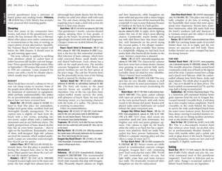 THEEAST www.lonelyplanet.com
THEEAST
www.lonelyplanet.com
several guesthouses keep a selection of
board games and reading books. Hideaway
(%224 8259) has a little library that includes
some practical bird-watching guides.
Sleeping
Note that many of the restaurants have
rooms, and most of the guesthouses serve
meals; the line between the two is blurred.
Many other places were under construction
or reconstruction at the time of writing, so
expect plenty of new alternatives. Spookily,
the Tsunami Beach Hotel was named well
before the 2004 disaster. It should soon be
up and running again soon.
The term ‘cabana’ is applied to anything
from ultrabasic plank or cadjan huts to
rather luxurious full-facility concrete bunga-
lows. Prices quoted are for high season (May
to September). Off-season discounts of 20%
to 35% are common. Come prepared for
power cuts with a torch for cheaper places,
which usually don’t have generators.
BUDGET
Many locals have erected a cabana or two or
rent out cheap rooms to tourists. Some of
the people most affected by the tsunami ask
for donations of mattresses or equipment;
while perhaps understandable, this makes
for an uncomfortable atmosphere and such
places have not been reviewed here.
Beach Hut (%224 8202; cabanas Rs 350-800) It’s
hard to beat this place for atmosphere,
budget-level great value, excellent food and
thoroughly friendly management. The re-
ception area is slightly set back from the
beach with a few rooms, including two
two-storey cadjan affairs with a bathroom
downstairs and an airy bedroom above. The
tightly grouped knot of basic shared-facility
huts has an even better location – they’re
right on the beachfront. Remarkably, some
of these well-designed high-stilt cabanas
survived the tsunami, which washed under-
neath. Lamps are somewhat understrength.
Free bicycle use for guests.
Lahiru’s Place (%077 900 5322; d Rs 350-650) Ex-
tremely basic, but this place is popular for
having the cheapest huts close to the surf
point. Many guests rave about the iced cof-
fee and the mashed potatoes.
Mambo’s (%077 782 2524; s/d Rs 1000/2000)
Uniquely located right next to the main surf
point, the four single-bed cabanas here are
ultrarough bare-plank shacks, but the three
doubles are solid new affairs with toilet and
fan. The café closes during the low season,
requiring you to make a dark trek across the
beach to find your dinner.
RockView (%0776424616;tw/cabanaRs700/1500)
This guesthouse’s sturdy, concrete-floored
cabana, sleeping three or four people, is
right on the beach. Its private bathroom is
appealingly decorated with shell fragments.
Cheaper rooms are tucked behind the quiet
restaurant.
Rupa’s Beach Hotel & Restaurant (%077 666
0934; cabanas Rs 1000-1200, bungalows Rs 2000) Loca-
tion is the key for this somewhat overhud-
dled selection of basic cabanas, which have
solid concreted floors, small double beds
and shared bathrooms. Each cabana has a
table on the small porch area. The sturdier
concrete bungalows with tiled floors and
private facilities are not the best option in
the price range. The café has Western food,
but the potentially lovely view of the fishing
beach is marred by chicken wire.
Sooriya’s Beach Hut (%224 8232; s with/without
bathroom Rs 600/400, tw with/without bathroom Rs 900/
600) The boxy old rooms in the main
concrete house are sensibly priced, if
charmless. One of the two top-floor basic
cadjan-walled rooms surveys the town,
with glimpses of beach. Ram, the wise and
charming owner, is a fascinating character
with the looks of a sadhu. The phone line
is awaiting reconnection.
Other recommendations:
Hang Loose (%224 8225, 077 606 5097; d with shared
toilet Rs 400, d/tr with private toilet Rs 800/900) Bare
bulbs, fan and shared showers. There are no mosquito nets.
The restaurant closes during Ramadan.
Tropicana (%224 8242; tw Rs 800) Five basic but fresh,
brand-new fan-cooled huts with outside WC. Near, but not
on the beach.
Mid Bay Hotel (%224 8390; d Rs 1000) Big unadorned
fan-cooled rooms with private bathrooms but no mosquito
nets. Prices halve during the low season.
Arugam Bay Beach Resort (%224 8405; d Rs 1000-
1500) Reasonable, if somewhat roughly finished, concrete
cabanas without beach views.
MIDRANGE
Hideaway (%224 8259; tissara@eureka.lk; d/cabanas/
bungalows Rs 2200/2500/3000) This recommended
NGO favourite has attractive rooms set off
lovely wide verandas that drip with bougain-
villea. Pleasantly shaped cabanas are bright
and have hammocks, while bungalows are
more solid and spacious with a chaise longue
and a shower that runs off the stonework like
a waterfall. It’s easy to miss Hideaway because
it’s hidden at the back of a lush garden.
Surf & Sun (%077 606 5099; www.surfnsunarugam
bay.com; cabanas Rs 2500) At night, clever lighting
makes this one of the strip’s most alluring
choices. Comfortable, sturdy double caba-
nas with tiled floors have that desert island
feel, with hammocks on the porch facing
the coconut palms. A few cheaper wooden-
stilt cabanas are also available. Boss Saman
is a delightfully obliging yet laid-back local
surfer dude who knows all the breaks on the
coast. Internet connection is planned.
Aloha (%224 8379; www.aloha-arugambay.com;
cabanas Rs 1500-1800) The characterful cabanas
here have straw hats as lamp shades, banana
trees growing in some private bath yards,
and brilliant upper-storey sitting areas.
Lockable chests are ideal for your valuables.
There’s limited food availability.
Galaxy Beach (%224 8415; d Rs 2500) This nice
spot has six very likeable cabanas, as well
as some artistry in towel presentation. Each
has a lookout-cum-terrace overlooking the
beach.
Water Music (%077 905 9064; d with/without bath-
room Rs 1600/1200) Two great cadjan cabanas
with open-air private bathrooms are right
on the rock-pocked beach, with wide views
round to the distant surf point. Rooms with
shared (salty-water) bathrooms are tucked
behind the open restaurant area.
Arugam Bay Hillton Guest House (%/fax 224
8189; www.arugambay.lk; cabanas Rs 1300, tw Rs 1500-
2700, q Rs 3000) Very clean, tiled rooms are
somewhat small and dark downstairs, but
brighter and with surf-point glimpses up-
stairs. One cabana is right on the beach,
while the other is set back but has a upper-
storey view platform. Both are made from
cadjan but have private bathrooms. The
Hillton is a popular meeting place and also
offers a range of tours (p271).
Tri Star Beach Hotel (%224 8404; bungalows/tw
Rs 2500/4500; sa) Newer rooms are oddly
paired in semidetached concrete cottages
alongside Arugam Bay’s only swimming
pool. Each room has hot water, BBC World
TV and (somewhat weak) air-con, but
light bulbs come bare and some terraces
face walls. The drastically overpriced older
bungalows are due for replacement.
Siam View Beach Hotel (%224 8195; www.arugam
.com;rRs2500-4000;a) This place was only par-
tially complete at the time of writing, but
the beautifully tiled rooms that were opera-
tional were impressive. Rooms have stone-
floor bathrooms, while fish tanks built into
the hotel’s southern wall add character. It
is German-owned and the subject of much
local gossip and jealousy.
Roccos(%0776642991;www.roccoshotel.com;dfrom
Rs 2000) Eye-catching lamps made of recycled
bottles draw you in at night, and the rear
rooms are spacious and well built. Those
further forward are more cramped but have
sea-facing terraces.
TOP END
Stardust Beach Hotel (%224 8191; www.arugambay
.com; d downstairs/upstairs Rs 5400/6400, cabanas Rs 2400)
This sturdily attractive, Danish-owned hotel
commands a wide area of beach at the lagoon
end of the strip. Upstairs rooms have a fridge
and a beach-view balcony, while the cadjan-
walled cabanas have brick floors, desks and
lamp shades. The whole place is quietly styl-
ish – but so it should be at these prices. The
food is widely recommended (p274), and the
yoga hall is being reconstructed.
Kudakalliya (%224 8636; Pasarichenai Beach) This
is a luxurious self-contained holiday home
quite separate from the rest of Arugam Bay.
Located towards Crocodile Rock, it will sleep
up to four couples (when completed). Watch
crocodiles in the creek behind the house,
or survey the wide undeveloped beach from
the water-tower lookout point. Beyond two
basic shops catering to resettled tsunami vic-
tims, there are no dining facilities anywhere
near so the kitchen will be useful.
New Tri Star (%224 8454; fax 224 8011; tw Rs 5500;
a) This is a discordantly modern hotel
that enforces strict halal, no-alcohol rules
for its predominantly Muslim clientele. A
foyer with marble tables and a stylish café
ends in glass doors to the beach. Painted in
startling turquoise, rooms are new and well
equipped, if slightly undersized.
Eating
Beach Hut (%077 317 9594; meals Rs 100-150, lobster
dinner Rs 600) Order ahead and join the con-
vivial communal meal at this guesthouse
(opposite). Food here is delicious and su-
perb value. Ranga’s occasional seafood or
lobster beach barbecues are legendary.
272 THE EAST •• Arugam Bay THE EAST •• Arugam Bay 273
 