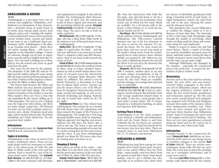 WESTCOAST www.lonelyplanet.com
WESTCOAST
www.lonelyplanet.com
AMBALANGODA & AROUND
%091
Ambalangoda is a fair-sized town, but its
touristy near-neighbour, Hikkaduwa, over-
shadows it as a destination. It does, however,
have a beautiful sweep of sandy beach to
its north, some famous mask carvers, local
cultural centres and a bustling fish market.
Crafts include hand-woven cotton and finely
carved wooden doors, screens and lintels.
If you want to see a traditional dance per-
formance (p50), Ambalangoda is the place
to go. Genuine devil dances – which drive
out spirits causing illness – still occur ir-
regularly in the hinterland villages. Visitors
are welcome, though you do have to expect
more curiosity and less English from the vil-
lagers. The real catch is finding one of these
dances, but ask around and count on good
luck from the gods.
This coast was hit hard by the tsunami.
The proximity of the Galle Rd, with its vil-
lages and the railway along the coast, meant
that the waves caused enormous damage and
loss of life. Evidence of the tragedy is continu-
ous from the 88km to 94km markers.
The barren land between the 94km and
96km markers was once densely populated
and covered with thick foliage. One of the
starkest reminders of the disaster is near the
95km marker: three cars from a train that
was inundated by the waters, killing up to
1500 passengers. The area is now a staging
zone for long-term relief efforts, and there
are many refugee camps here. The battered
red train cars are both a popular tourist at-
traction and a shrine. Desperate locals post
signs, which include phrases like ‘Need help
rebuilding’ and ‘Entire family lost’. No-one
questions their validity.
Information
In Ambalangoda town, the Commercial Bank
(Galle Rd) has an international ATM.
Sights & Activities
Ambalangoda is the centre of much of Sri
Lanka’s traditional culture. There are two
mask shops (with free museums) on either
side of the intersection of Galle Rd and
Main St, 800m north of the train and bus
stations. Each is owned by a son of the fa-
mous mask-carver Ariyapala. The Ariyapala
Mask Museum (cnr Galle Rd & Main St; h8.30am-
5.30pm) is the better museum, with dioramas
and explanations in English. It also sells the
booklet The Ambalangoda Mask Museum,
if you want to delve into the mysterious
world of dance, legend and exorcism, and
the psychology behind the masks. Ariyapala
Traditional Masks (432 Galle Rd; h9am-5pm) is the
other shop. The pieces on sale at both are
rather expensive.
MH Mettananda (%225 8810; Galle Rd; h9am-
5pm), who has a shop about 500m north of
the stations, is one of the good mask carvers
in Ambalangoda.
Dudley Silva (%225 9411; 53 Elpitiya Rd; h9am-
5.30pm) is a good place for batik – and the
140-year-old house is an attraction in itself.
There’s a signpost a little past MH Mettan-
anda’s shop as you head south towards the
centre of town.
School of Dance (%225 8948; bandu@sri.lanka.net;
cnrGalleRd&MainSt) teaches the southern forms
of dance such as kolam (masked dance-
drama) as well as South Indian dance trad-
itions. It’s located across the intersection
from the Ariyapala Mask Museum, with
which it’s affiliated. The school is run by
Bandu Wijesuriya, a descendant of a long
line of famous mask carvers. Anyone can
join the classes; there’s a fee of Rs 500 per
hour for foreigners. Wijesuriya also teaches
mask carving and painting, as well as tra-
ditional drumming and singing. Students
can stay in hostel-style rooms for Rs 750
per night.
Sailatalarama Vihara lies 7km inland from
Ambalangoda. This temple sits on a domed
hill with broad views over plantations and
lakes towards the ranges of the Province of
Sabaragamuwa. The temple has a 35m-long
sleeping Buddha statue, built by donations.
Pilgrims approach the dagobas and devales
(shrines) via 208 steps, but there’s also a
road to the top. The statue is new and not
the most outstanding example of its type, but
it’s worth coming here for the rural scenery
and the views. A taxi from Ambalangoda
should cost about Rs 700 return, plus extra
for waiting time of an hour or so.
Sleeping & Eating
Most places are north of the centre – note
that Main St is one block west of Galle Rd,
but the streets also intersect at the very north
end of Main St, where Galle Rd veers west.
Sumudu Tourist Guest House (%225 8832; 418
Main St, Patabendimulla; r with fan/air-con Rs 850/1200;
a) Near the intersection with Galle Rd,
this large, cool, old-style house is run by a
friendly family. There are six pleasant, clean
rooms, one of which has hot water. Meals
are available. It’s a 10-minute walk to the
beach; a three-wheeler to or from the bus
station should cost Rs 70.
Piya Nivasa (%225 8146; Galle Rd; s/d Rs 500/750)
About halfway between Ambalangoda and
Hikkaduwa, this 19th-century colonial
mansion was one of the few structures in
the area to survive the tsunami. It’s op-
posite the beach. The six clean rooms are
great value, and you can eat your meals in
the family’s sitting room. From the Ambal-
angoda bus or train station a three-wheeler
should cost around Rs 100. Otherwise you
can catch a Hikkaduwa-bound bus and ask
the driver to let you off at the doorstep (the
house is easily spotted).
Shangrela (%225 8342; 38 Sea Beach Rd; r Rs 750-
1500) A modern, spotless place in an area
of many refugee encampments. It has 25
rooms and sweeping views of the beach
across the dirt road. Meals are available,
and the manager can arrange boat trips and
tours to waterfalls.
Dream Beach Resort (%225 8873; dbra@sltnet.lk;
509 Galle Rd; s/d Rs 2200/2900; s) Close to a pho-
togenic stretch of beach, this hotel has some
truly strange mushroom-shaped lamps in
the lobby. It also has a wide garden and a
pool under coconut palms. The 25 rooms,
situated in a multistorey building, are plain
and spacious with balconies.
Getting There & Away
Ambalangoda is on the main transport
route between Colombo and Hikkaduwa,
Galle and the South. Buses to and from
Colombo (Rs 36, two hours) are common.
Trains to Colombo (2nd/3rd class Rs 66/34,
two hours) stop here less often. There are
frequent buses to and from Hikkaduwa
(Rs 12, 15 minutes) and beyond.
HIKKADUWA & AROUND
%091
Hikkaduwa has long been among the most
popular of Sri Lanka’s beach spots. Its prox-
imity to the capital (98km from the Fort)
helps – many people come here direct from
the airport to start their classic Asian beach
holiday. And it’s got a definite fun vibe,
especially at its southern end, where there
are dozens of affordable guesthouses built
along a beautiful stretch of wide beach. At
night, backpackers wander the sand from
one café to the next, enjoying the sunset
and the pleasures beyond.
This popularity has caused Hikkaduwa
to swallow the villages south of it for a
distance of more than 4km. The downside
of this is that busy Galle Rd ploughs right
through the middle of everything, which
makes strolling amid the shops and restau-
rants along the road unpleasant.
People in search of watery fun will find
many choices. There’s a variety of beaches,
sea-coral for snorkellers, and good waves for
board- and body-surfers. During the May to
October monsoon season many places close
and the water can get quite rough.
Although Hikkaduwa was damaged by
the tsunami – especially the commercial
parts at the north end – it escaped the dev-
astation of places further north.
Orientation
Services such as the train and bus stations,
banks, the post office and non-tourist-
oriented shops congregate in the north-
ern end of Hikkaduwa proper, which was
the original settlement. Further south is
where the first tourist hotels, guesthouses
and restaurants opened up, but this area
now seems overdeveloped and unappeal-
ing compared with Wewala and Narigama
(around 2km south of the stations), where
most independent travellers stay. These
areas are more relaxed and spread out,
and have better beaches than Hikkaduwa
proper. South of Narigama the waters tend
to be rougher and less safe for bathing – but
there are even more guesthouses scattered
along the beach and on the road as far as
Dodanduwa, only 14km from Galle.
Information
Fittingly located in the commercial dis-
trict, Commercial Bank (Galle Rd) has an inter-
national ATM, and you can change money
or travellers cheques at the nearby Bank
of Ceylon (Galle Rd). There are various mon-
eychangers along Galle Rd that are open
daily, but it may pay to check the exchange
rate in a newspaper beforehand, and to
count your money.
The main post office (Baddegama Rd) is a five-
minute walk inland from the bus station.
122 SOUTH OF COLOMBO •• Ambalangoda & Around SOUTH OF COLOMBO •• Hikkaduwa & Around 123
 