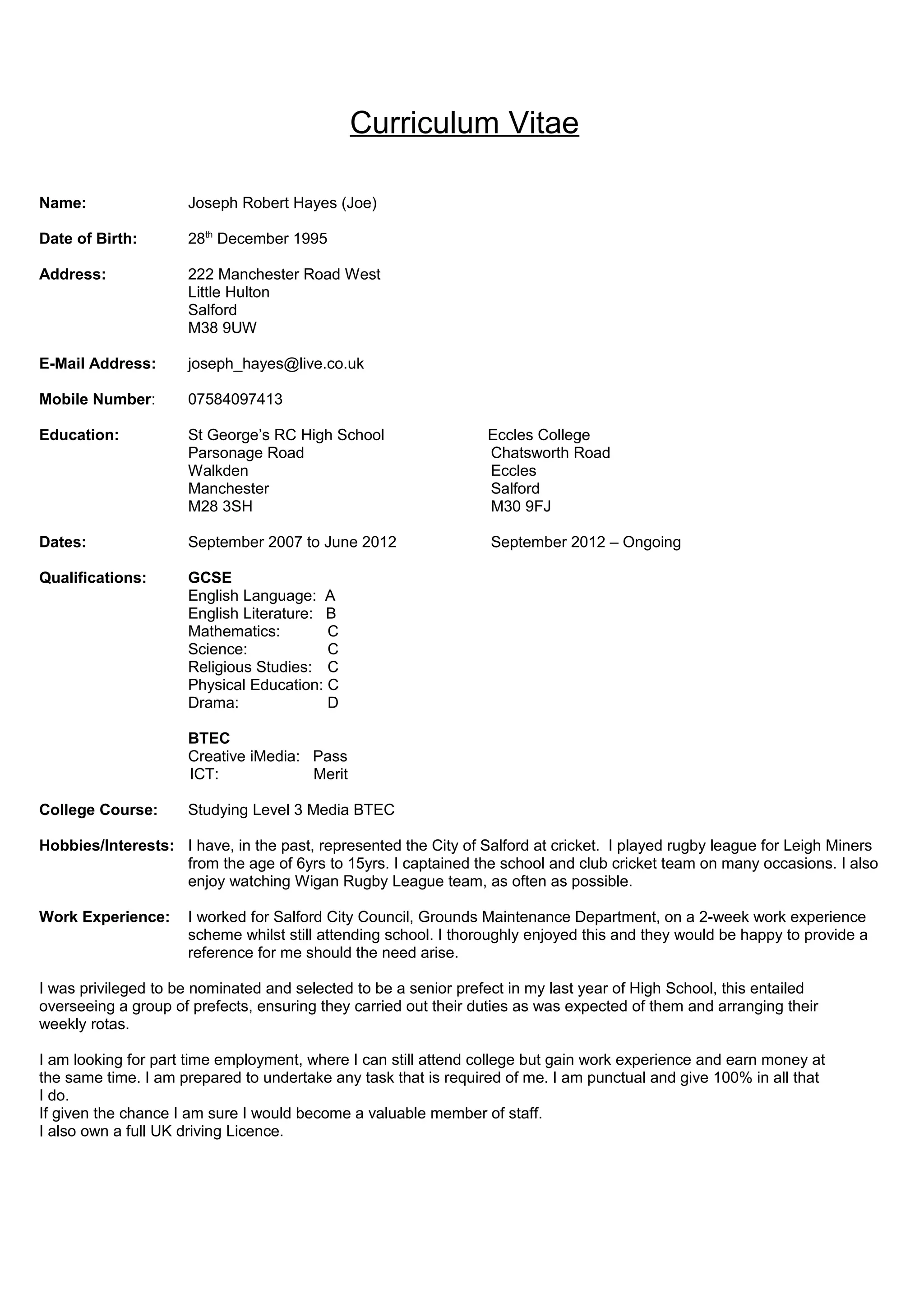 Joe Cv PDF joe-cv-pdf