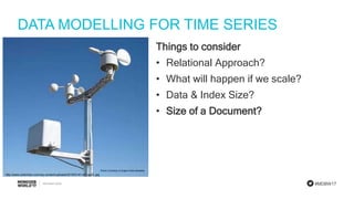 #MDBW17
DATA MODELLING FOR TIME SERIES
http://www.switchdoc.com/wp-content/uploads/2015/01/41-tvY-gqZL.jpg
Things to consider
• Relational Approach?
• What will happen if we scale?
• Data & Index Size?
• Size of a Document?
 