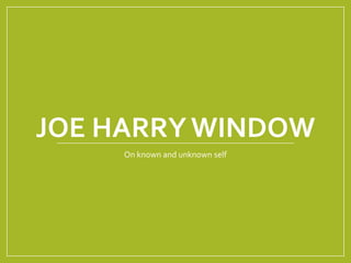 JOE HARRY WINDOW
On known and unknown self

 