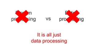 Stream
processing
Batch
processing
It is all just
data processing
vs
 