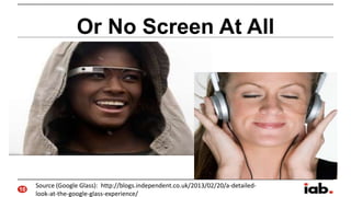 Or No Screen At All

10

Source (Google Glass): http://blogs.independent.co.uk/2013/02/20/a-detailedlook-at-the-google-gla...