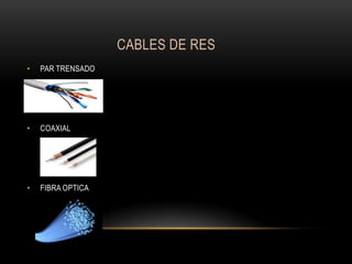CABLES DE RES
•

PAR TRENSADO

•

COAXIAL

•

FIBRA OPTICA

 