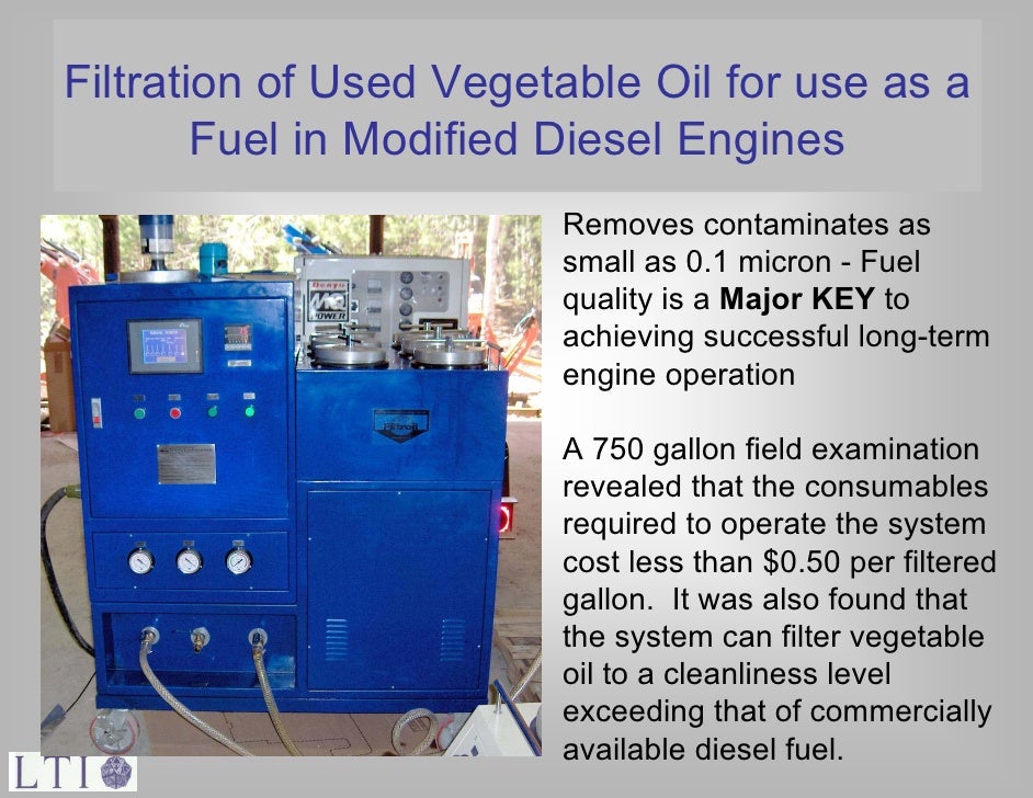 Use of Straight Vegetable Oil as a Fuel in Appropriately Equipped Die…