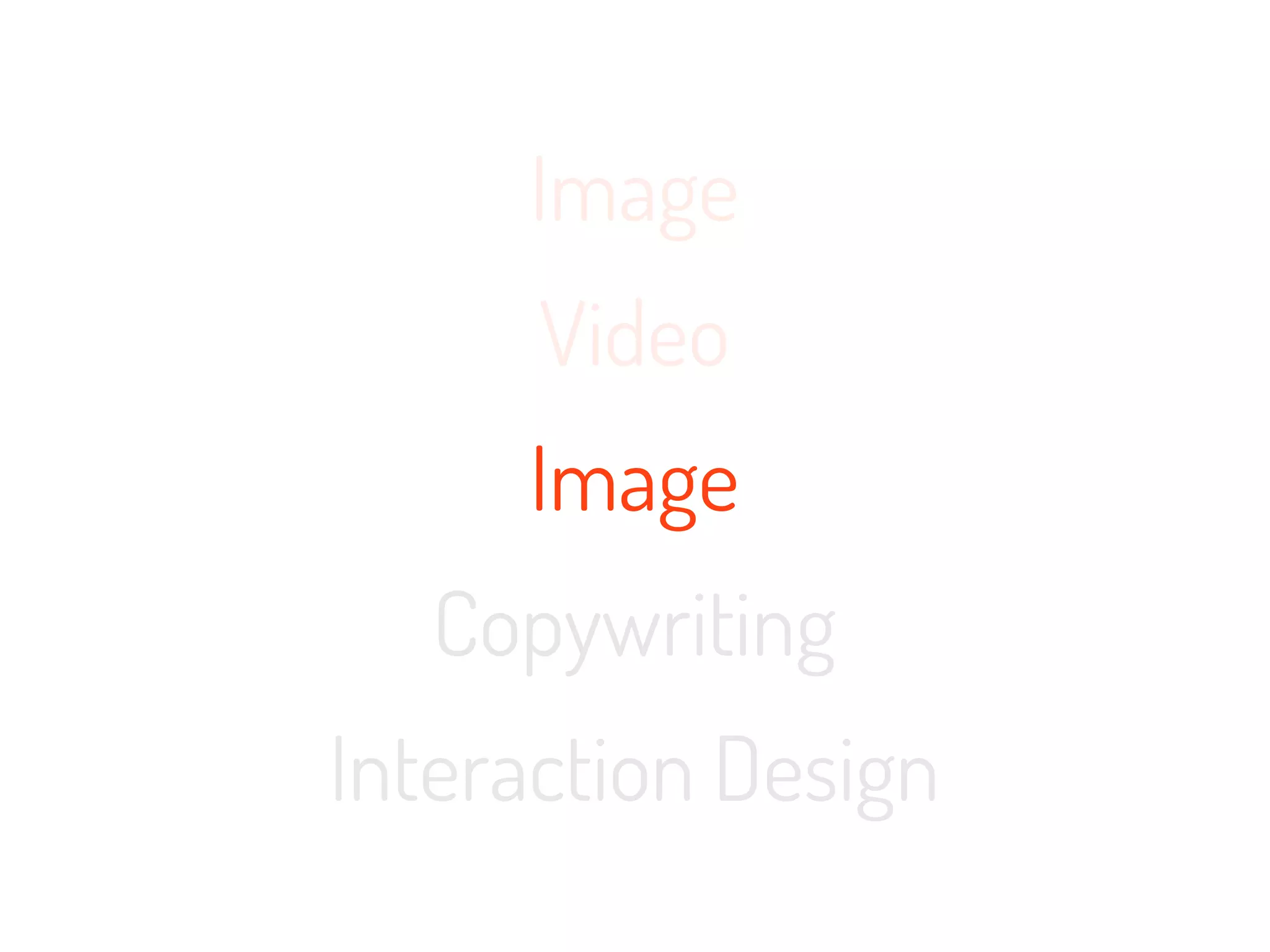 Image
      Video
     Image
   Copywriting
Interaction Design
 