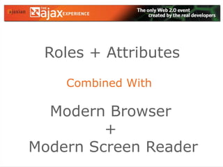 Roles + AttributesCombined WithModern Browser + Modern Screen Reader