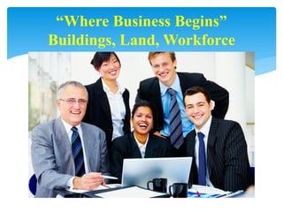 “Where Business Begins”
Buildings, Land, Workforce
 