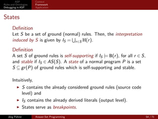 But what about the declarative view?
                       No rule takes precedence?




   Jörg Pührer           Answer-Set Programming                                       51 / 71
 