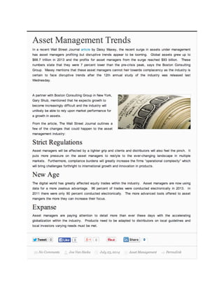Trends and Disruptions in Asset Management