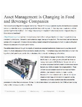 Asset Management is Changing in Food and Beverage Companies