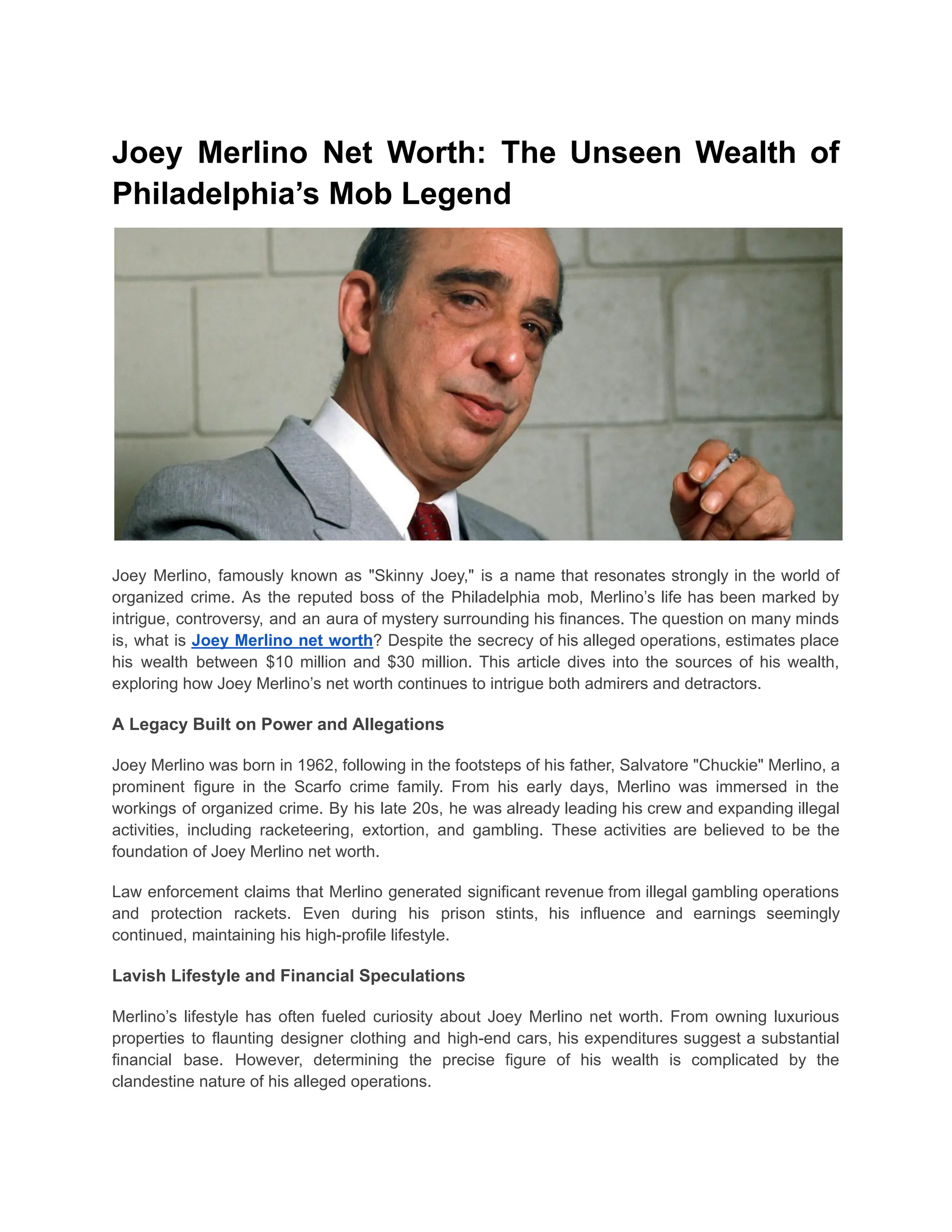 Unveiling the Mystique of Joey Merlino's Net Worth | PDF