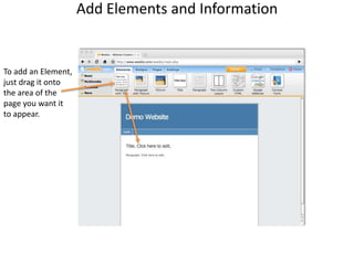Add Elements and InformationTo add an Element,just drag it ontothe area of thepage you want itto appear.