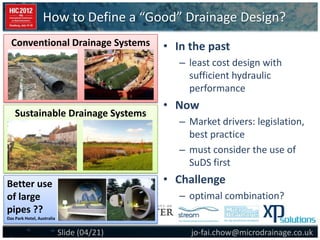 Sustainable Drainage Systems
Conventional Drainage Systems
How to Define a “Good” Drainage Design?
jo-fai.chow@microdraina...