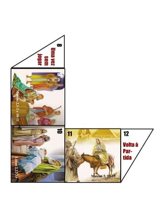 98Uma vez sem jogarMateus 2,1-2 e 10-111210Volta à Par-tidaLucas 2,22-3311Mateus 2, 13-15