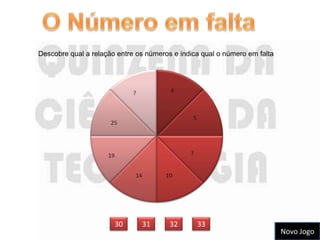 Descobre qual a relação entre os números e indica qual o número em falta




                       30      31       32      33
                                                                           Novo Jogo
 