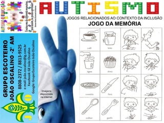 JOGOS RELACIONADOS AO CONTEXTO DA INCLUSÃO
JOGO DA MEMÓRIA
Imagens
disponíveis
na internet
 