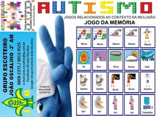 JOGOS RELACIONADOS AO CONTEXTO DA INCLUSÃO
JOGO DA MEMÓRIA
Imagens
disponíveis
na internet
 