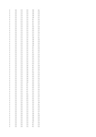 4 22 23 33 38 41
4 22 23 33 38 50
4 22 23 33 38 53
4 22 23 33 38 55
4 22 23 33 38 57
4 22 23 33 41 50
4 22 23 33 41 53
4 22 23 33 41 55
4 22 23 33 41 57
4 22 23 33 50 53
4 22 23 33 50 55
4 22 23 33 50 57
4 22 23 33 53 55
4 22 23 33 53 57
4 22 23 33 55 57
4 22 23 35 38 41
4 22 23 35 38 50
4 22 23 35 38 53
4 22 23 35 38 55
4 22 23 35 38 57
4 22 23 35 41 50
4 22 23 35 41 53
4 22 23 35 41 55
4 22 23 35 41 57
4 22 23 35 50 53
4 22 23 35 50 55
4 22 23 35 50 57
4 22 23 35 53 55
4 22 23 35 53 57
4 22 23 35 55 57
4 22 23 38 41 50
4 22 23 38 41 53
4 22 23 38 41 55
4 22 23 38 41 57
4 22 23 38 50 53
4 22 23 38 50 55
4 22 23 38 50 57
4 22 23 38 53 55
4 22 23 38 53 57
4 22 23 38 55 57
4 22 23 41 50 53
4 22 23 41 50 55
4 22 23 41 50 57
4 22 23 41 53 55
4 22 23 41 53 57
4 22 23 41 55 57
4 22 23 50 53 55
4 22 23 50 53 57
4 22 23 50 55 57
4 22 23 53 55 57
4 22 26 33 35 38
4 22 26 33 35 41
4 22 26 33 35 50
4 22 26 33 35 53
4 22 26 33 35 55
4 22 26 33 35 57
4 22 26 33 38 41
4 22 26 33 38 50
4 22 26 33 38 53
4 22 26 33 38 55
4 22 26 33 38 57
4 22 26 33 41 50
4 22 26 33 41 53
4 22 26 33 41 55
 