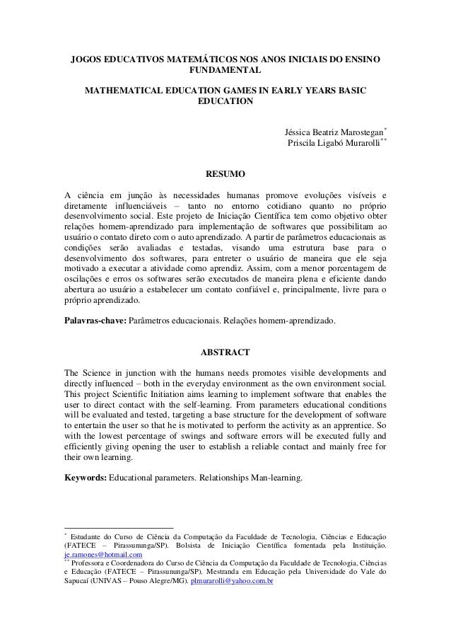 JOGOS EDUCATIVOS MATEMÁTICOS NOS ANOS INICIAIS DO ENSINO
FUNDAMENTAL
MATHEMATICAL EDUCATION GAMES IN EARLY YEARS BASIC
EDU...