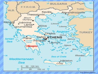 A cidade escolhida foi Olímpia, uma cidade de fácil acesso por via
marítima. Essa era uma das grandes preocupações dos gregos,
uma vez que, tanto participantes, como espetadores, deslocavam-
se de diferentes cidades do mundo grego.
Prof. Susana Simões
 