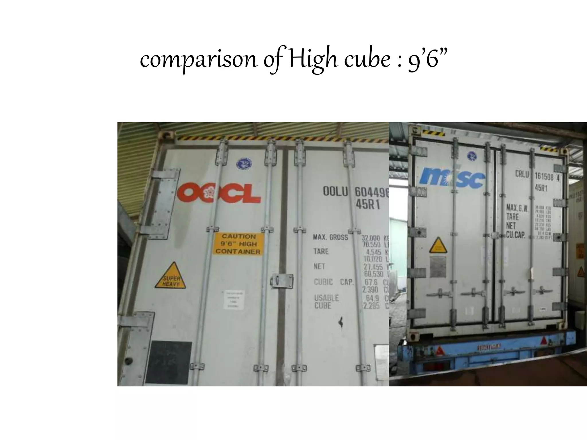 comparison of High cube : 9’6” 
 