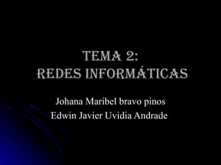 Tema 2:  Redes Informáticas Johana Maribel bravo pinos Edwin Javier Uvidia Andrade   