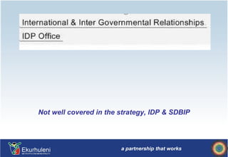 Not well covered in the strategy, IDP & SDBIP 