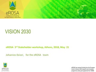 eROSA has received funding from the European
Union’s Horizon 2020 research and innovation
programme under grant agreement No 730988
VISION 2030
eROSA 3rd Stakeholder workshop, Athens, 2018, May 21
Johannes Keizer, for the eROSA team
 