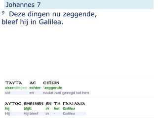 Johannes 7
9 Deze dingen nu zeggende,
bleef hij in Galilea.
 