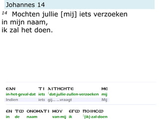 Johannes 14
14 Mochten jullie [mij] iets verzoeken
in mijn naam,
ik zal het doen.
 