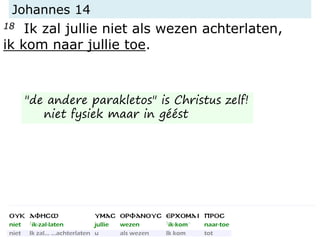 Johannes 14
18 Ik zal jullie niet als wezen achterlaten,
ik kom naar jullie toe.
"de andere parakletos" is Christus zelf!
niet fysiek maar in géést
 